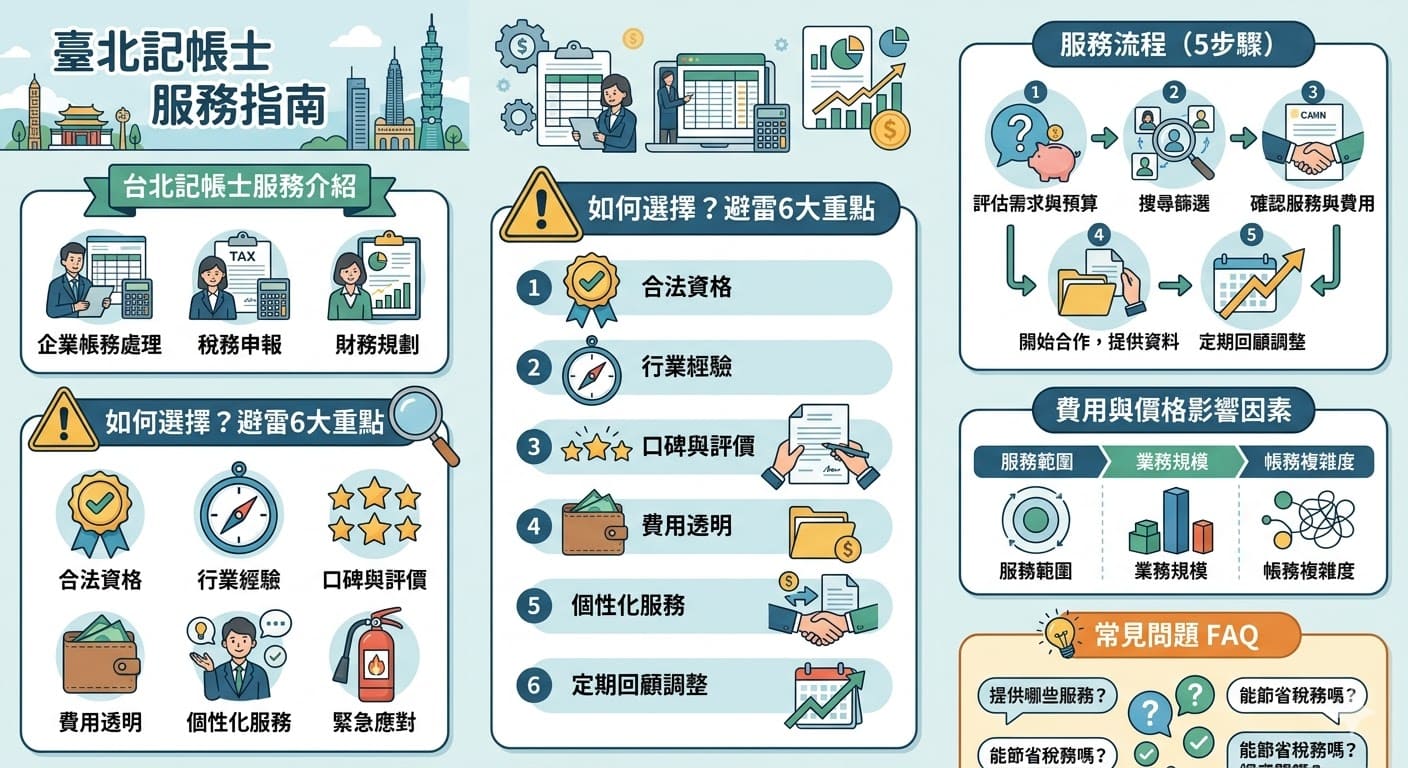 如果您正在尋找專業的台北記帳士來協助處理帳務、稅務申報或財務規劃，本文將為您提供有價值的資訊。了解如何選擇台北記帳士，避開選擇過程中的常見陷阱，並掌握服務流程與費用結構。無論是中小型企業或個體經營者，選擇合適的台北記帳士將有助於確保財務合規，並有效提升業務運營效率。